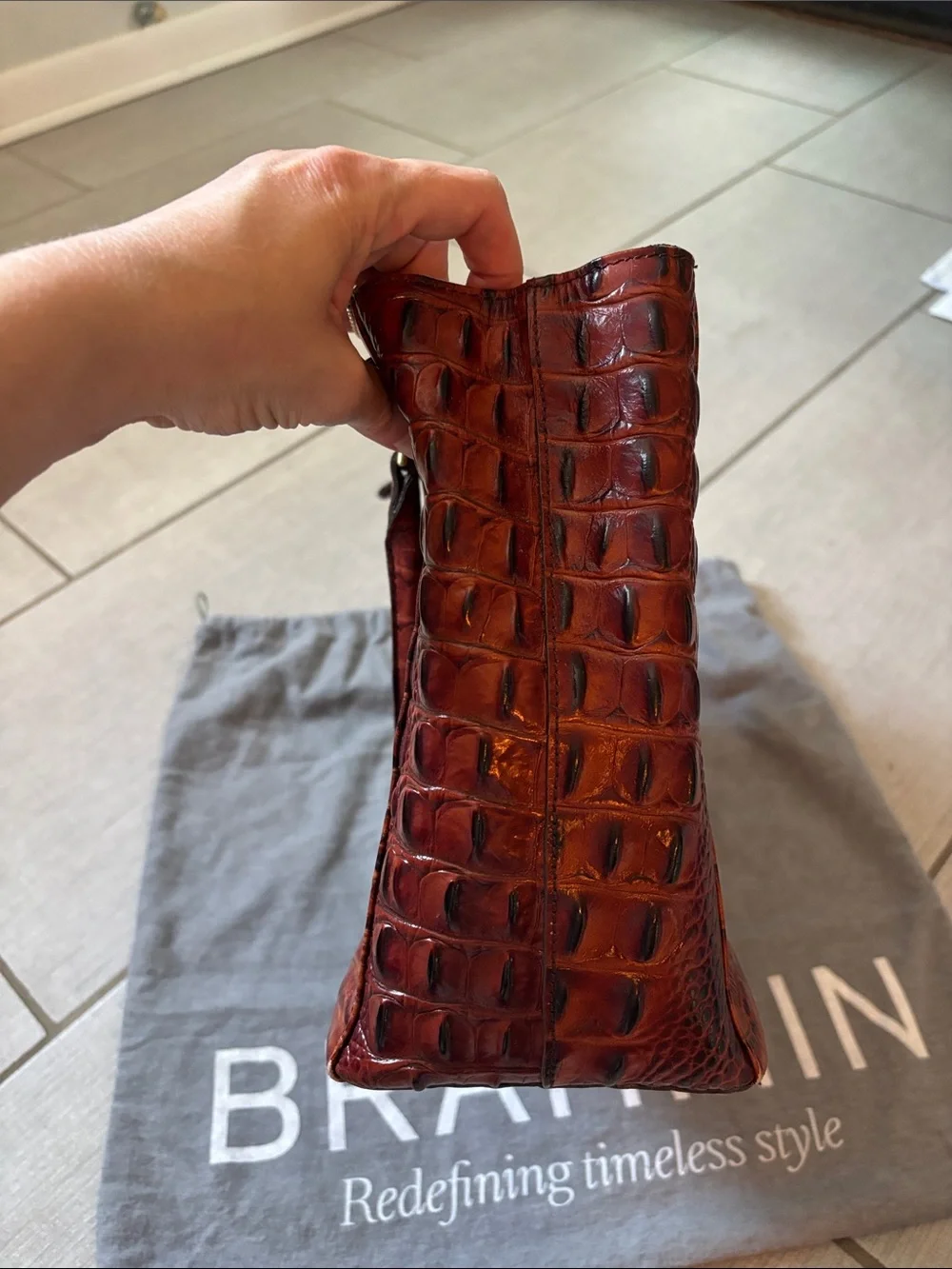 Brahmin Burnt Brown Croc-Embossed Leather Satchel